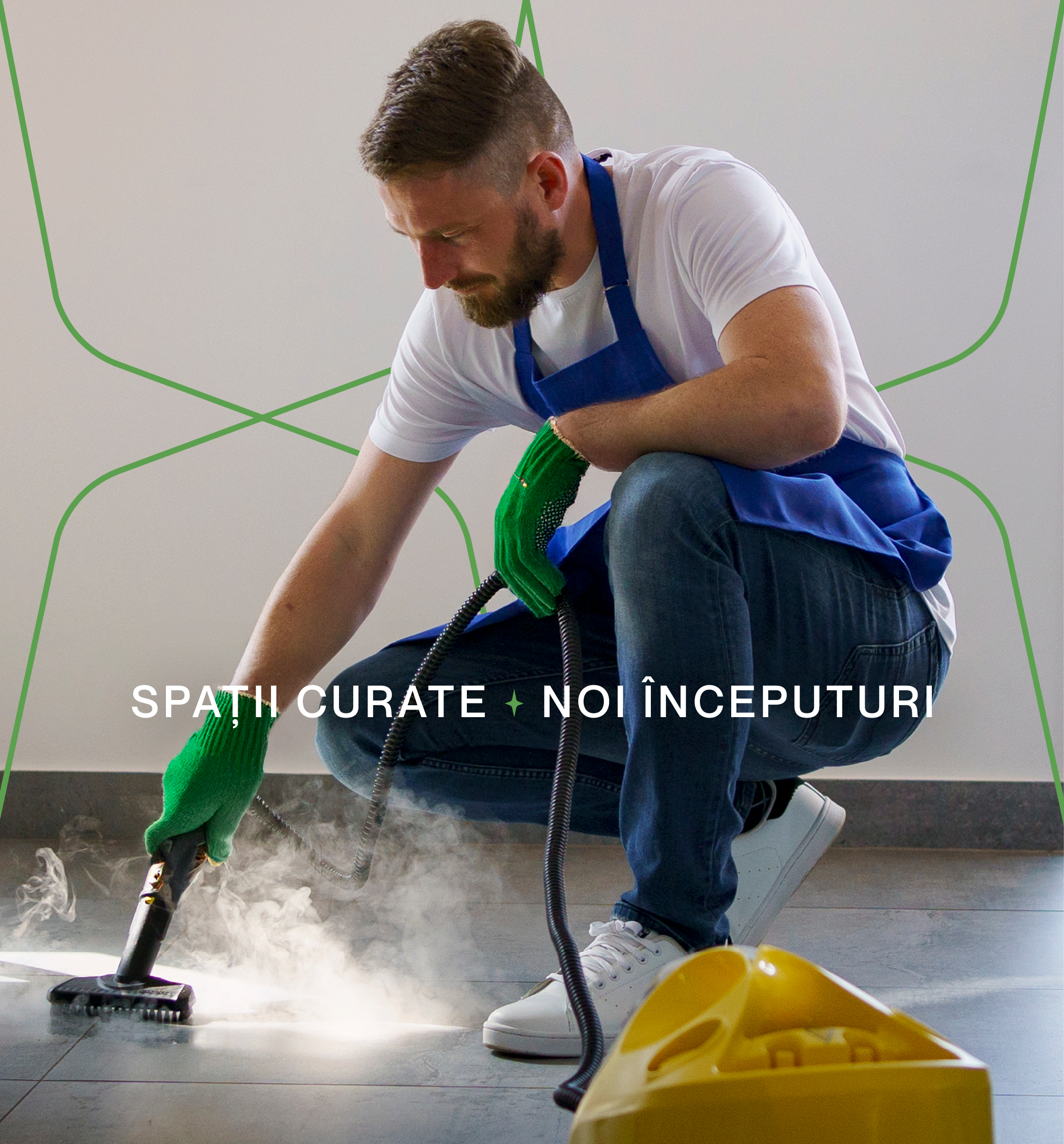 Specialist FreshStart curățând profesional ferestre la înălțime în Iași